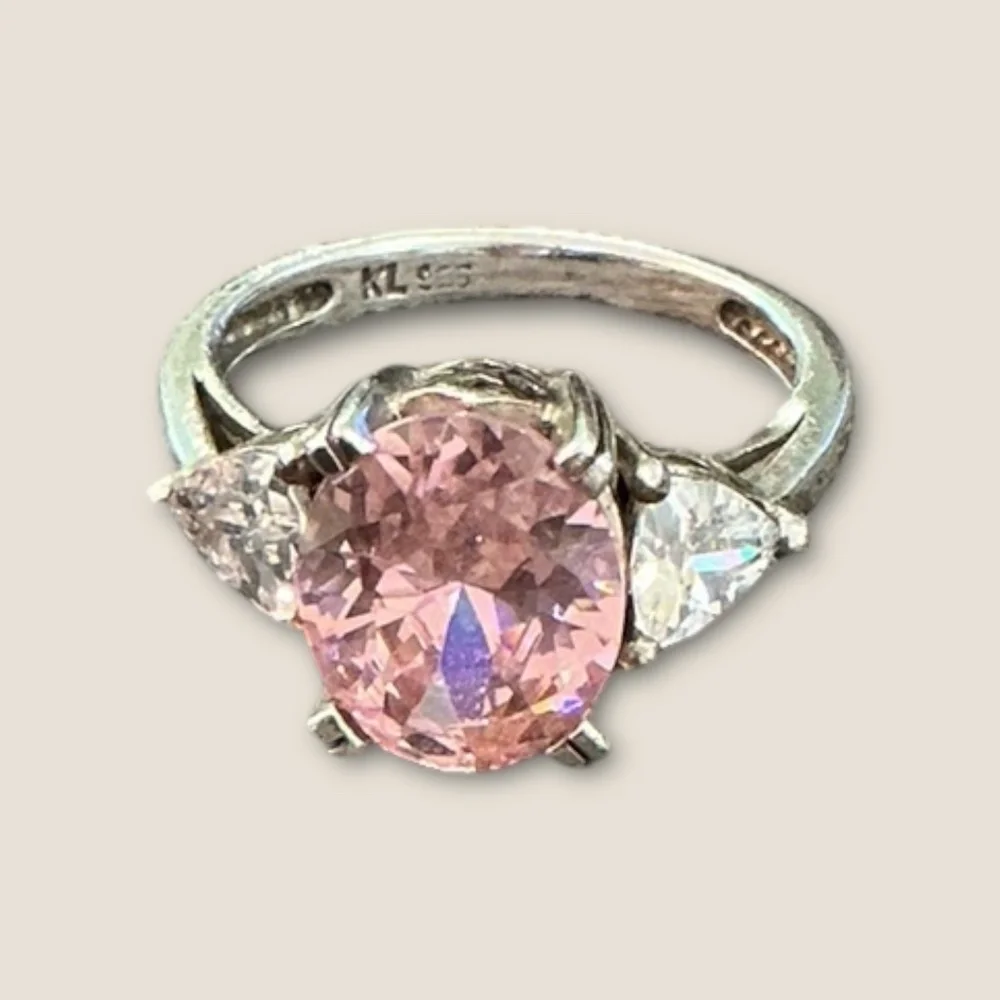 Vintage Sterling Silver Pink and Clear CZ Ring
